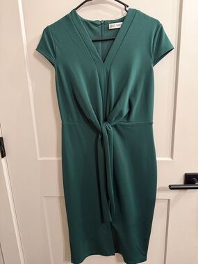 Grace Karin Deep Green Knot-Front Midi Dress